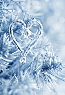 Fir Branch And Heart Shape In Blue Stock Images Fir Branch And Heart Shape In Blue Stock Images