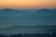 Hilly Landscape With Fog Stock Photography