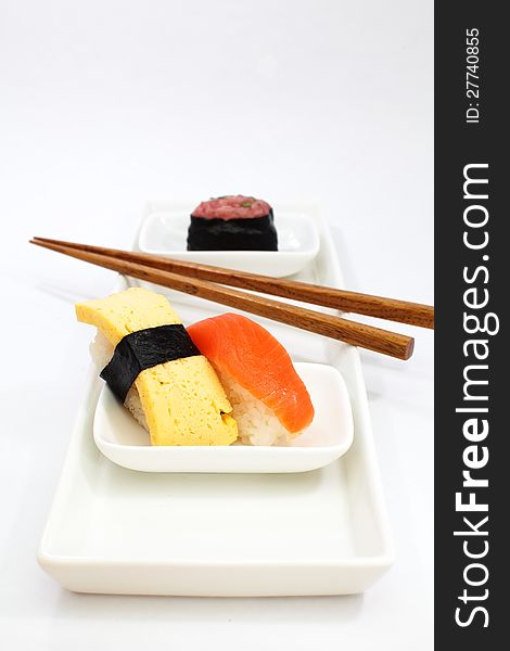 Sushi is Japanese food consisting of cooked vinegared rice combined with other ingredients usually raw fish or other seafood. Sushi is Japanese food consisting of cooked vinegared rice combined with other ingredients usually raw fish or other seafood.