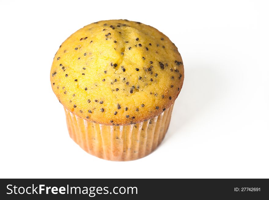 Fresh Poppy Seed Muffin isolated on a white background