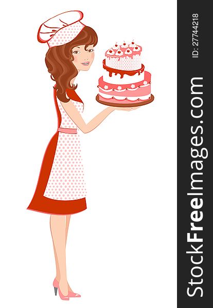 Smiling Girl In Red With Cake