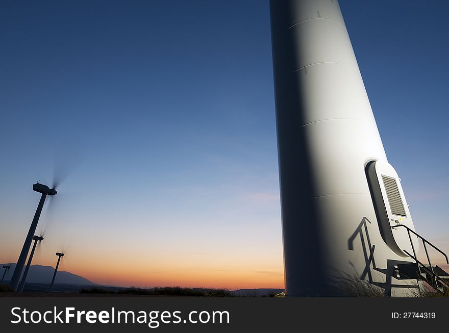 Group of windmills for renewable electric energy production, Fuendejalon, Zaragoza, Aragon, Spain. Group of windmills for renewable electric energy production, Fuendejalon, Zaragoza, Aragon, Spain