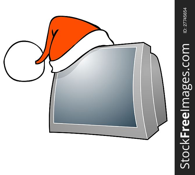 Cartoon television set with santa clause cap. Cartoon television set with santa clause cap