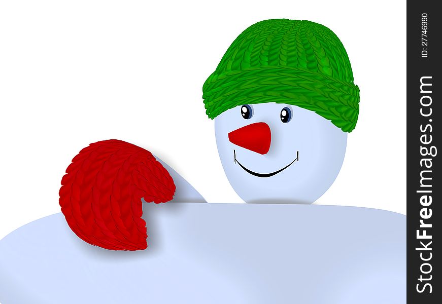 Jolly snowman in a hat and scarf with a bird. Jolly snowman in a hat and scarf with a bird