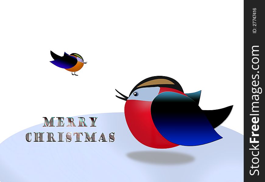 Winter. Bird bullfinch congratulates Christmas.