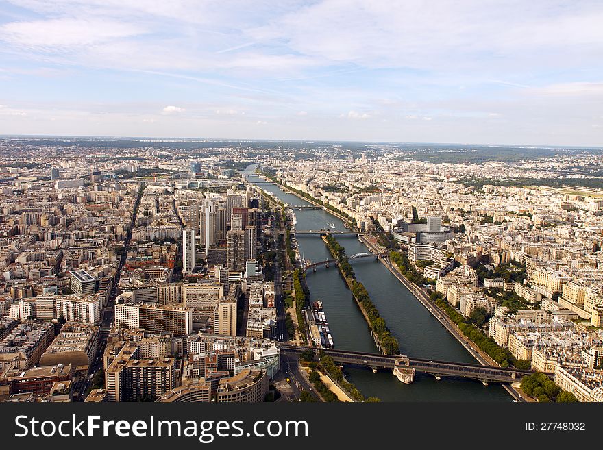 Skyline view of Paris and the Seine River; from the Eiffel Tower