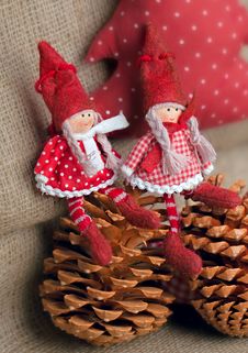 Two Christmas Rag Dolls Stock Photo