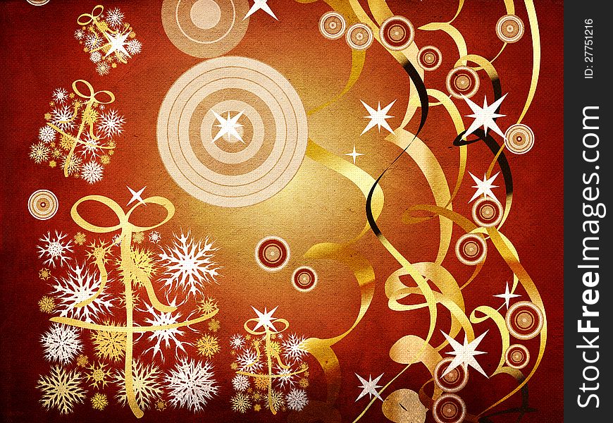 Illustration of abstract colorful grunge Christmas background with ribbons.