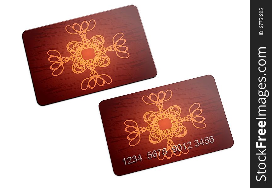 Illustration of plastic card with ornament on white background.