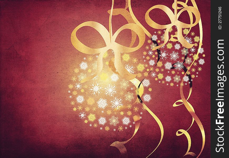 Illustration of snowflake balls with ribbons grunge backgrund. Illustration of snowflake balls with ribbons grunge backgrund.
