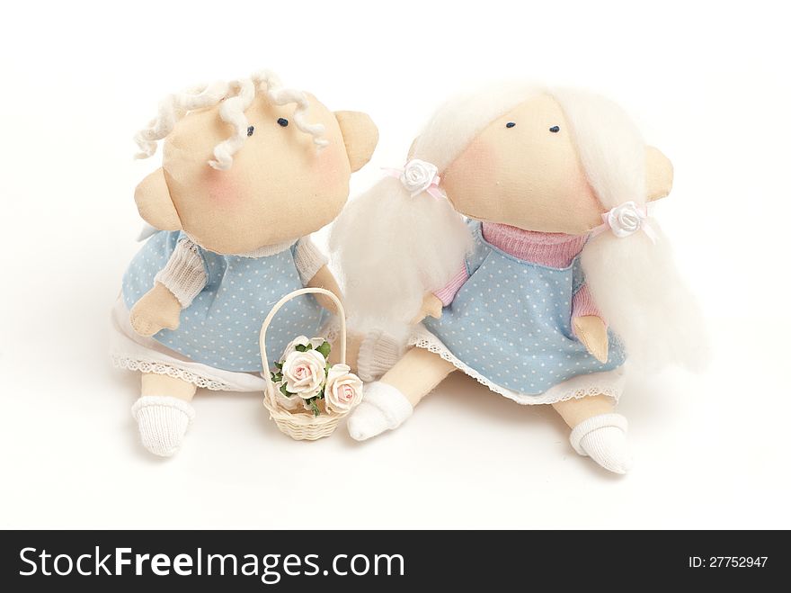 Handmade toys boy and girl on the white