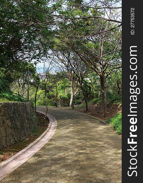 Walking path at Morikawa spring park in Okinawa, Japan.