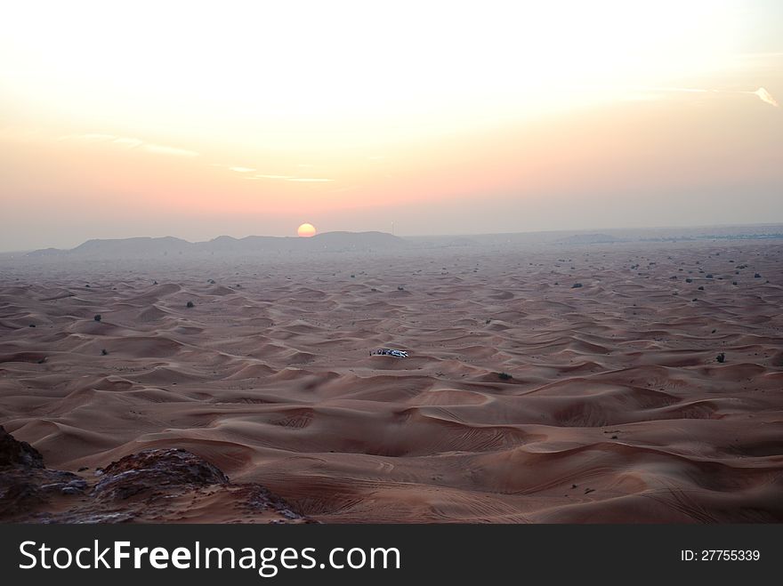 Desert Safari, dubai, UAE Sunset over sand dunes