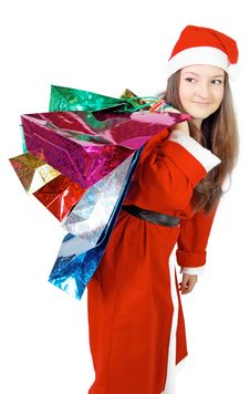 Cute Girl Dressed As Santa Brings Gifts Royalty Free Stock Image Cute Girl Dressed As Santa Brings Gifts Royalty Free Stock Image