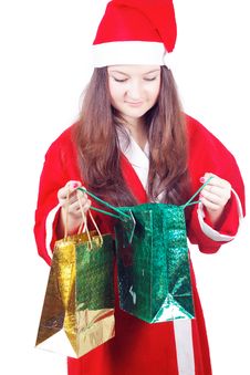 Pretty Teen Girl Dressed As Santa Looks Gifts Royalty Free Stock Photo Pretty Teen Girl Dressed As Santa Looks Gifts Royalty Free Stock Photo