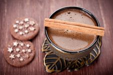 Cup Of Delicious Coffee And Chocolate Chip Cookies Stock Image