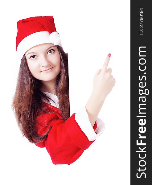 Pretty Teen Girl Dressed As Santa With A Sign