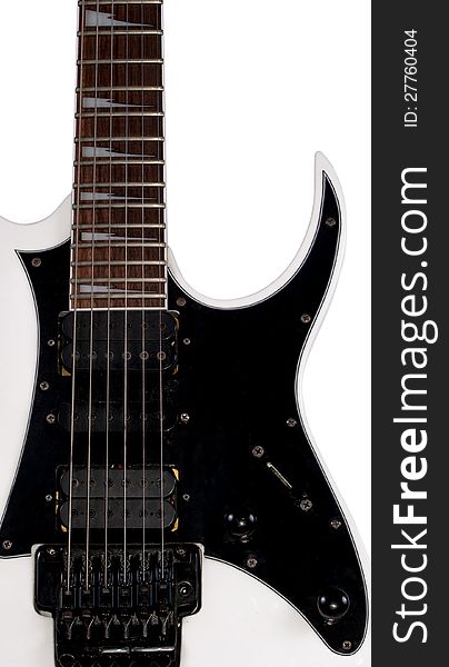 Stratocaster guitar formed body with black pickguard. Stratocaster guitar formed body with black pickguard.