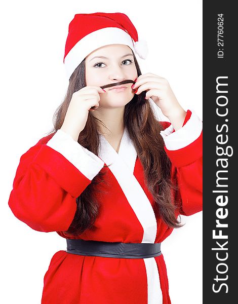 Portrait Of Pretty Young Girl Dressed As Santa