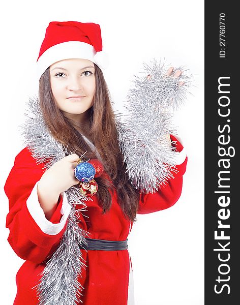 Portrait Of A Teen Girl Dressed As Santa