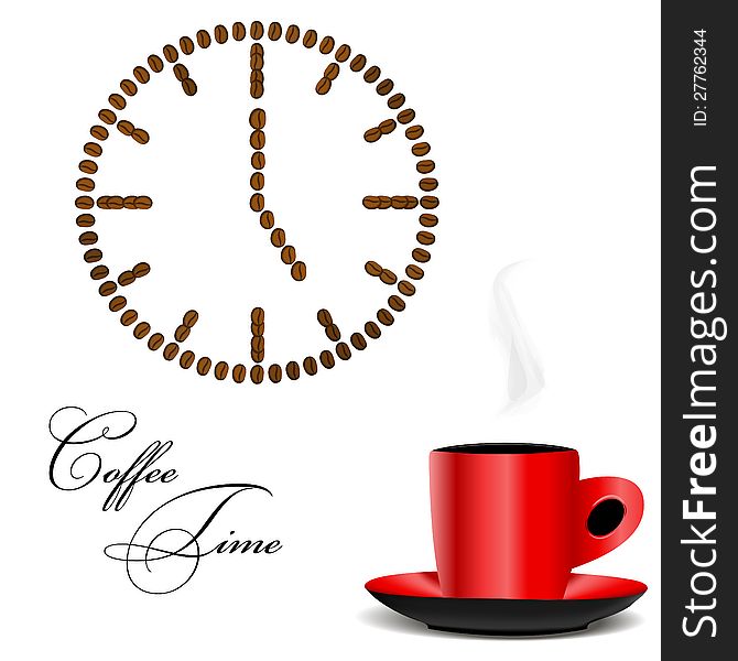 Vector illustration of a watch made of coffee beans. Vector illustration of a watch made of coffee beans