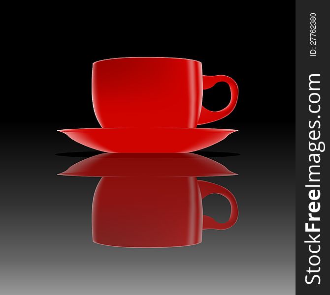 Red hot cup of coffee on a smooth black surface. Red hot cup of coffee on a smooth black surface