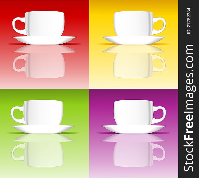 Set of coffee cups on colored backgrounds