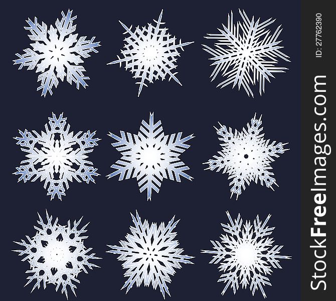Collection of snowflakes on the blue background. Collection of snowflakes on the blue background