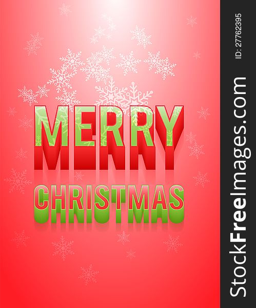 Merry christmas card with snowflake on red background
