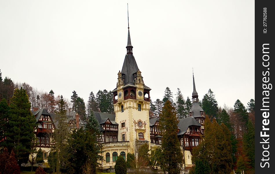 Autumn view of Peles Castle, in Sinaia, Romania.