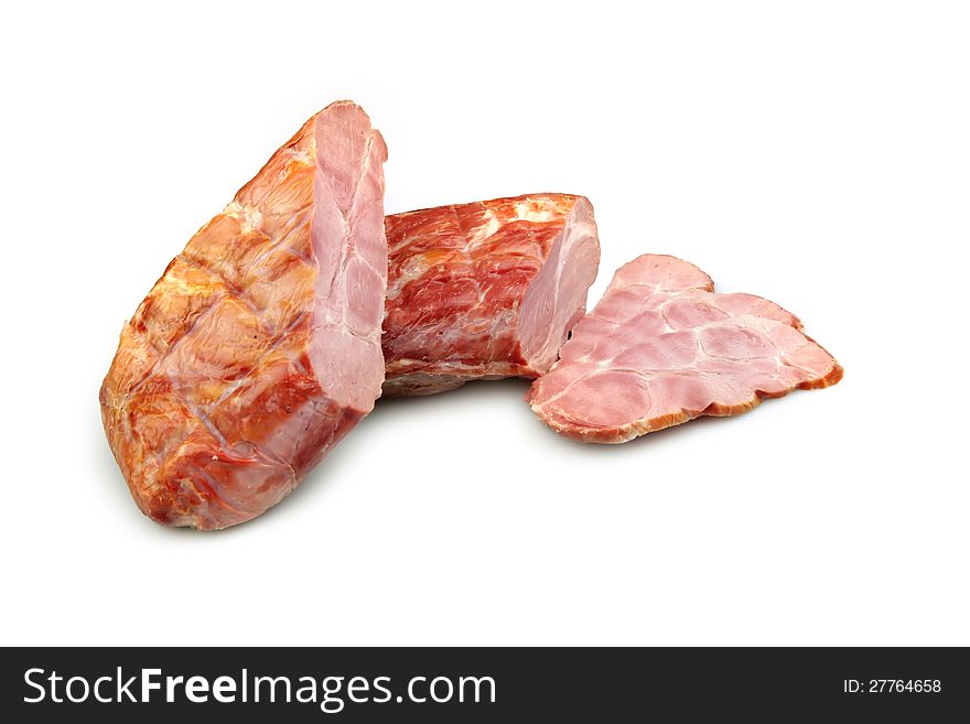 Smoked pork meat  on white background