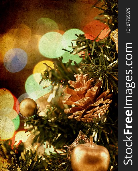 Beautiful grunge background with Christmas lights and decorations. Beautiful grunge background with Christmas lights and decorations
