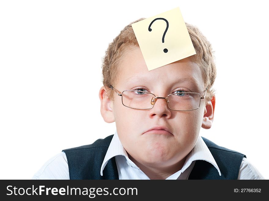 Portrait of a teenager with a sticker on the white background. Portrait of a teenager with a sticker on the white background