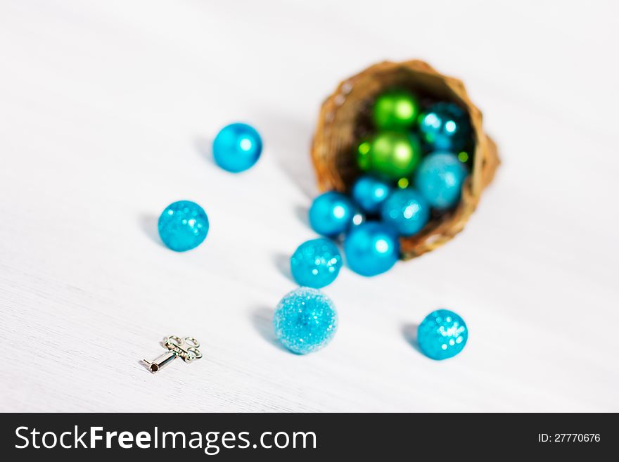 Christmas decoration with balls on rusty white background