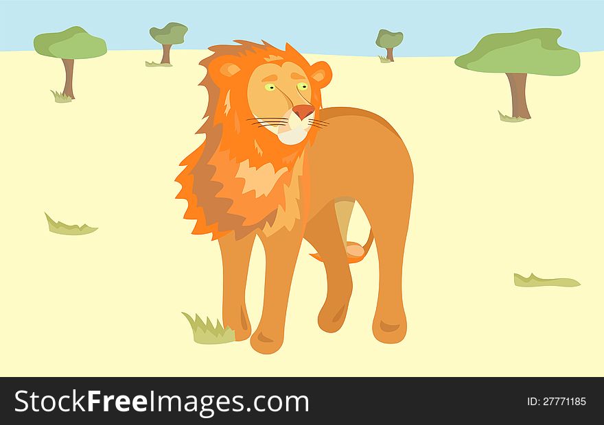 Orange Lion In The Savanna