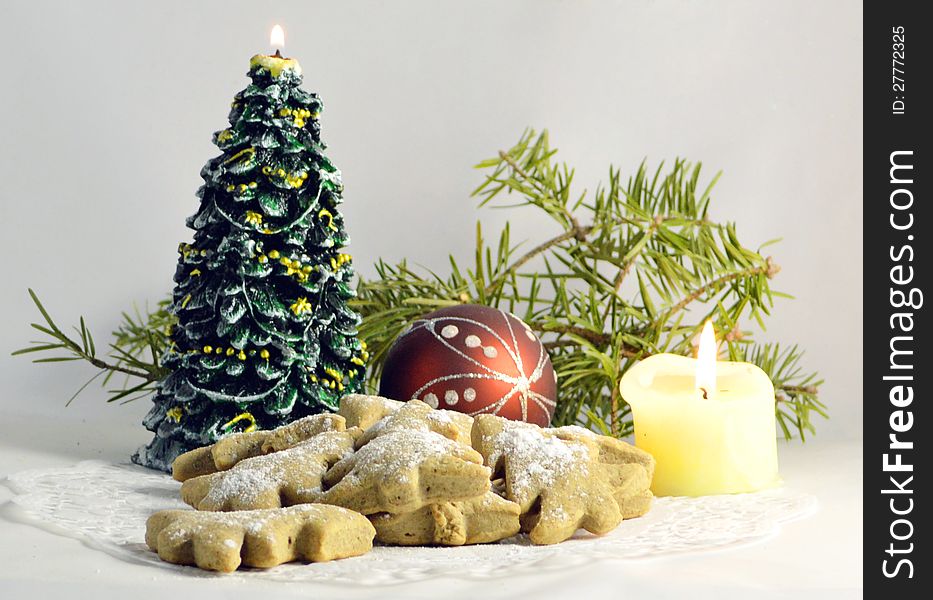 Cookies with conifer and candle