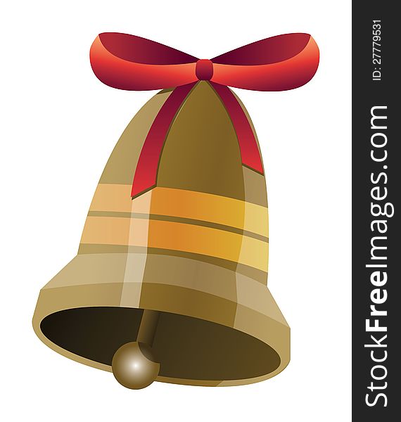 Illustration of a gold christmas bell isolated on white.