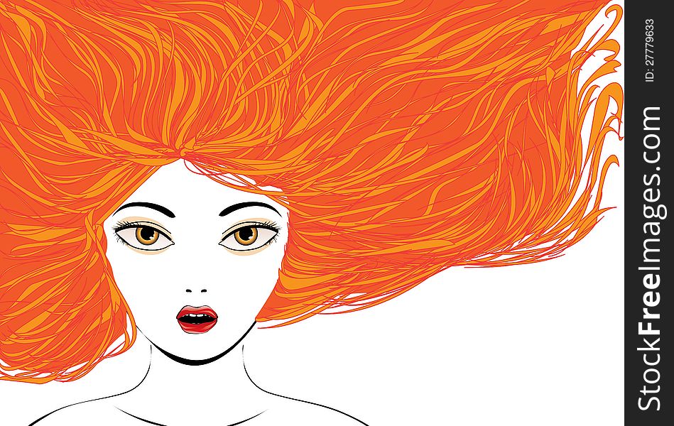 Illustration of girl with red hair on white background. Illustration of girl with red hair on white background.