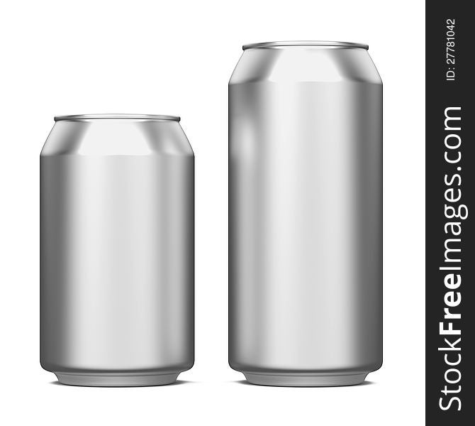 Two Aluminum Cans Isolated on White.