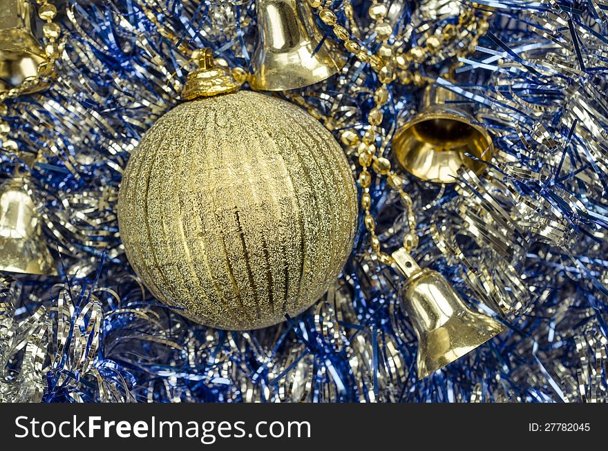 Golden Christmas ball and bells