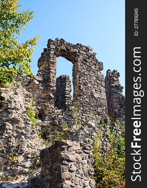 Nevitsky Castle. The wall of an old castle in early autumn