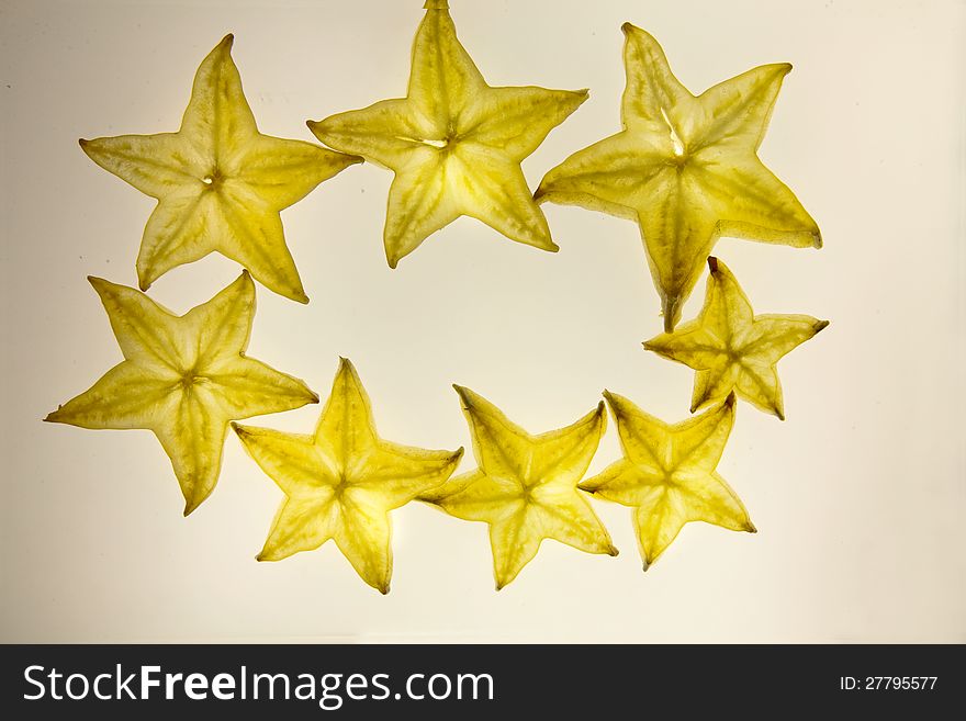 Transparent star fruit slices in good order