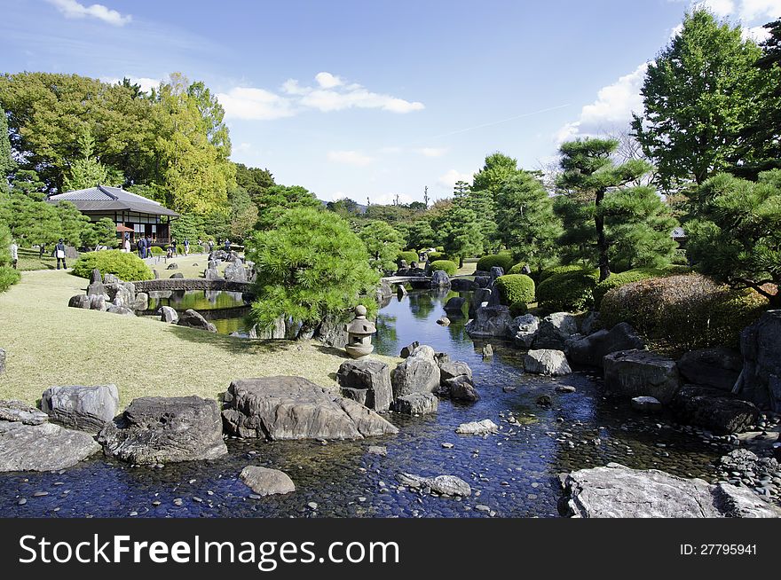 Garden with pond in japanese style, Kyoto, Japan