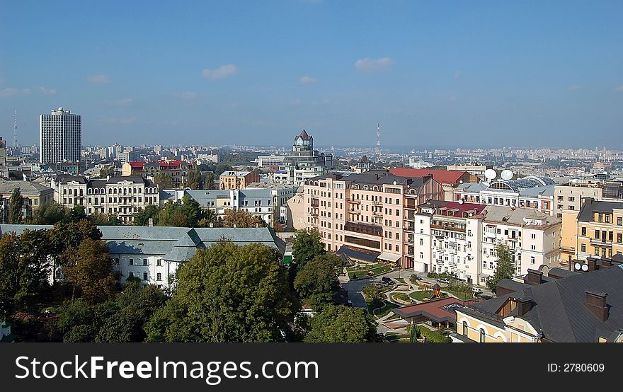 European city Kiev, view from above the central old part of city
