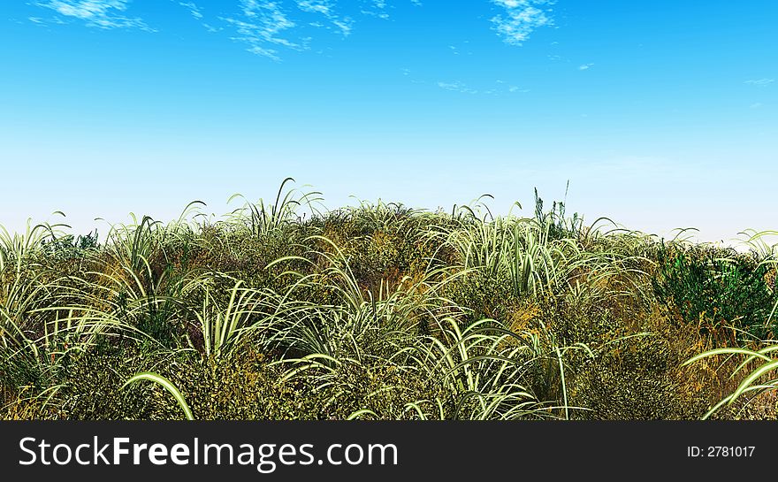 Green grass and blue sky - digital artwork