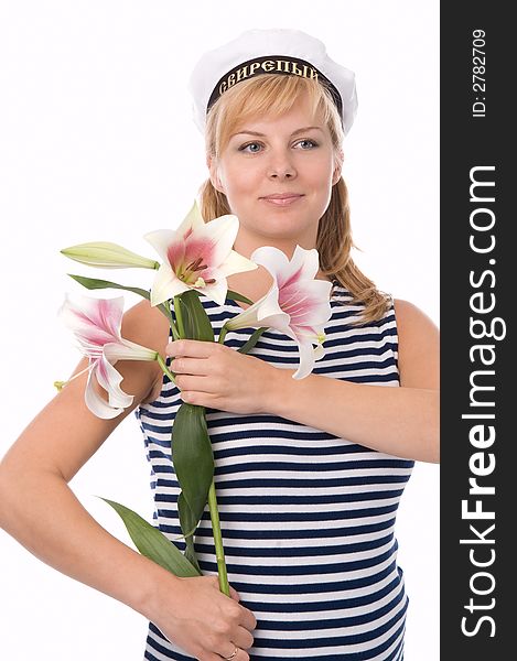 The fine pregnant woman with a flower. The fine pregnant woman with a flower