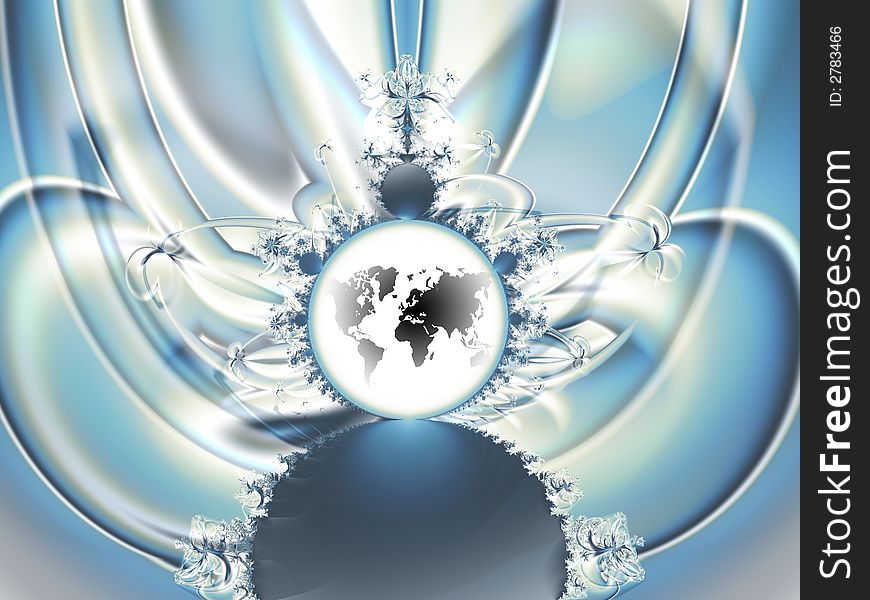 Fractal ring resemble a globe/ring with world map inside. Fractal ring resemble a globe/ring with world map inside