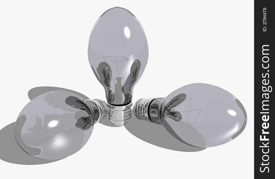 Three bulbs on a white background