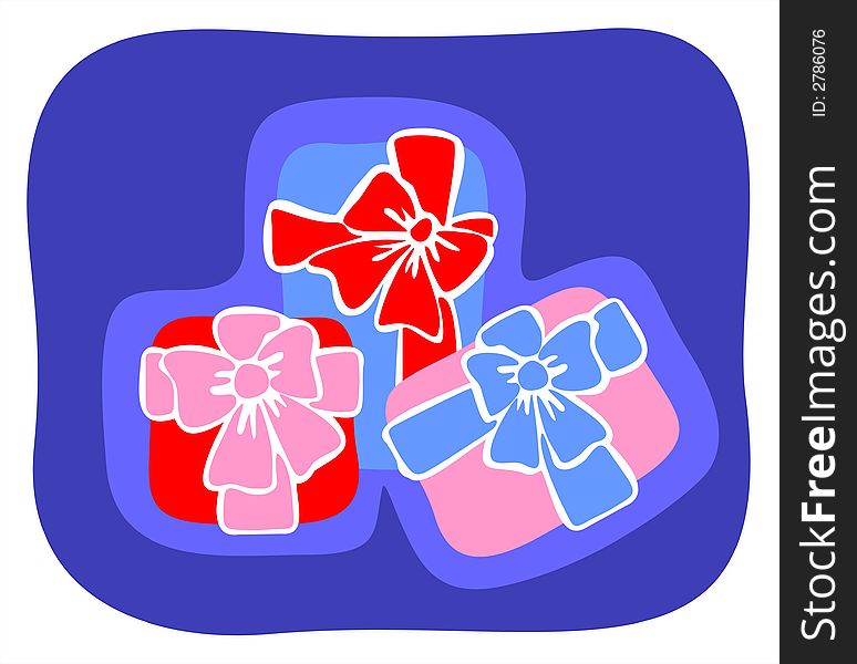 Packing boxes with bows on a dark blue background. Packing boxes with bows on a dark blue background.