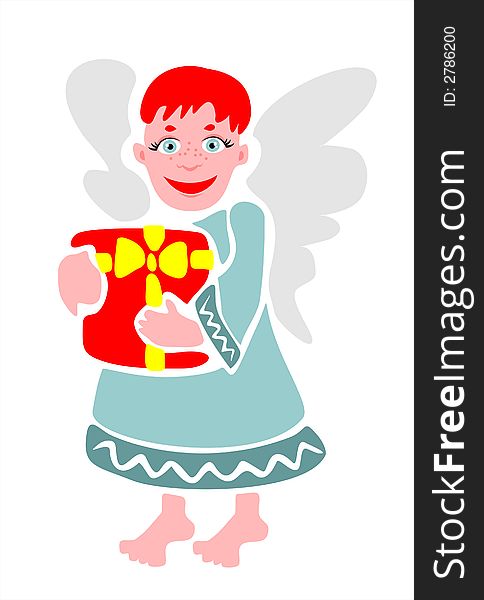 A smiling angel holds a gift in hands. A smiling angel holds a gift in hands.